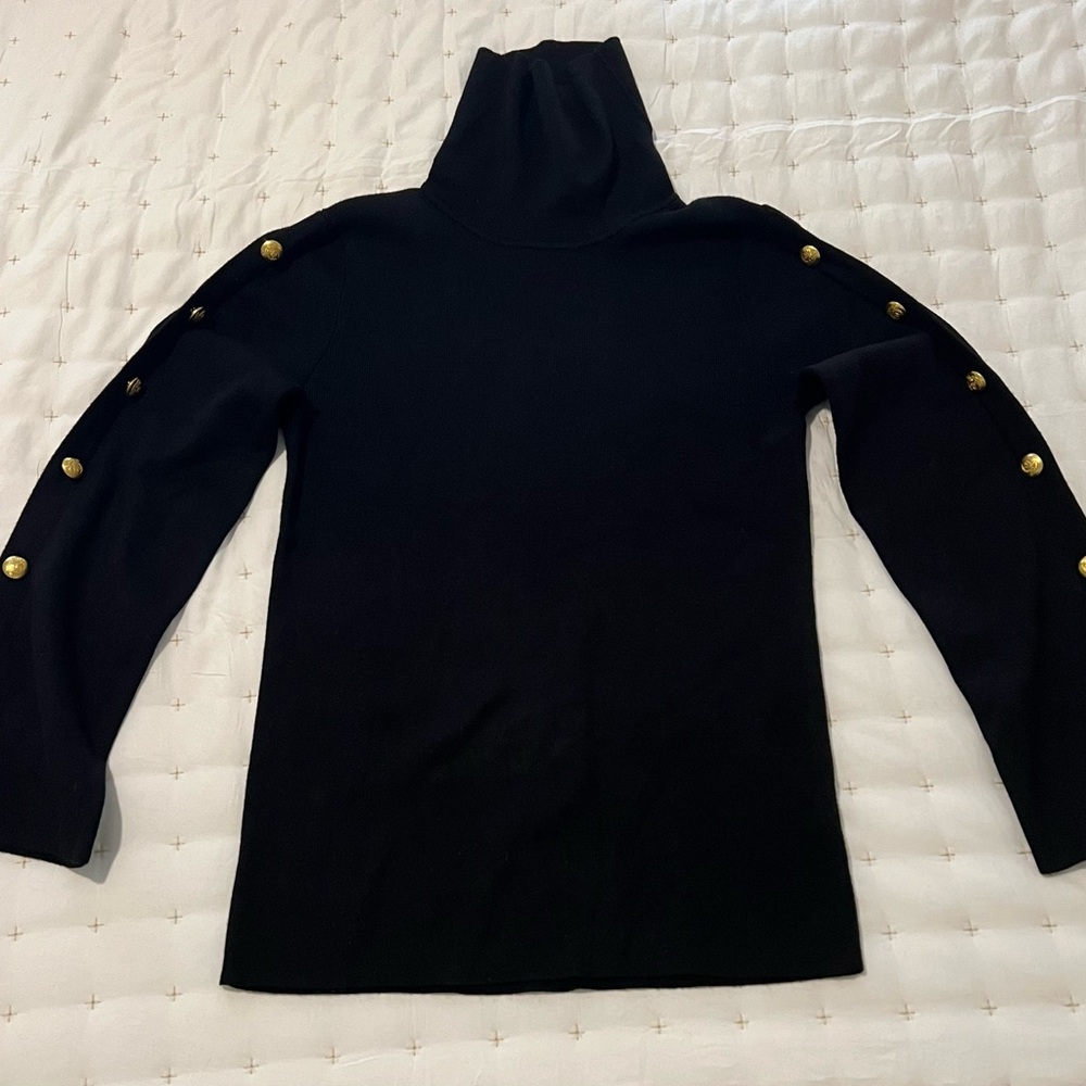 Classic black turtleneck with gold buttons. Slim fit. - Picture 5 of 5